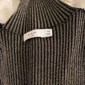 Ali and jay lurex gold shimmer turtle neck dress w tie in front